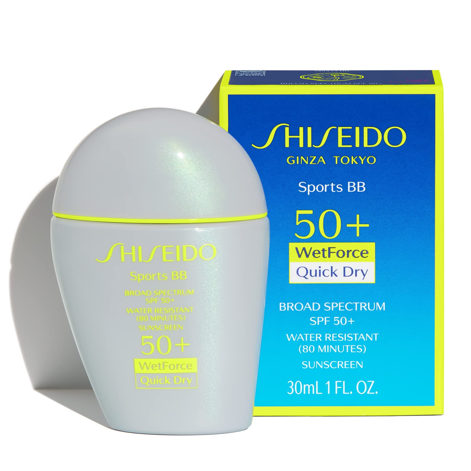 Shiseido Sports BB Cream SPF50 texture-swirl close-up showing natural contour and UVA/UVB coverage