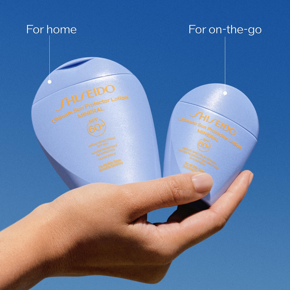 Shiseido Ultimate Sun Protector Lotion Mineral SPF 60+ skincare-focused formula suggests skin hydration benefits.