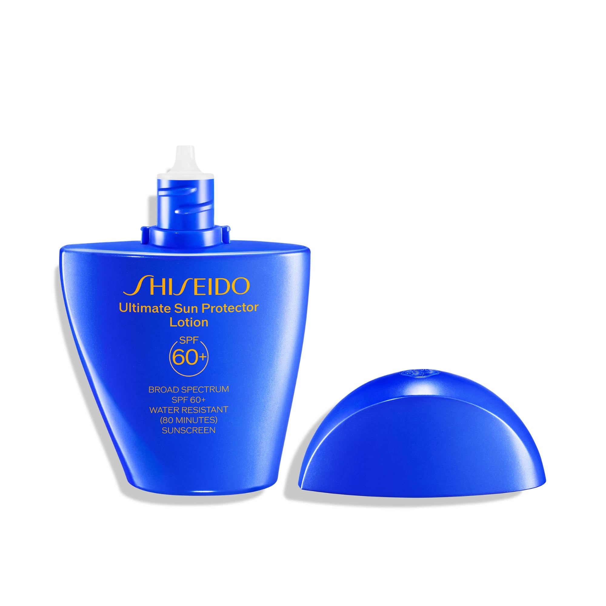 Shiseido Ultimate Sun Protector Lotion oxybenzone-octinoxate-free badge signals safer sun care.