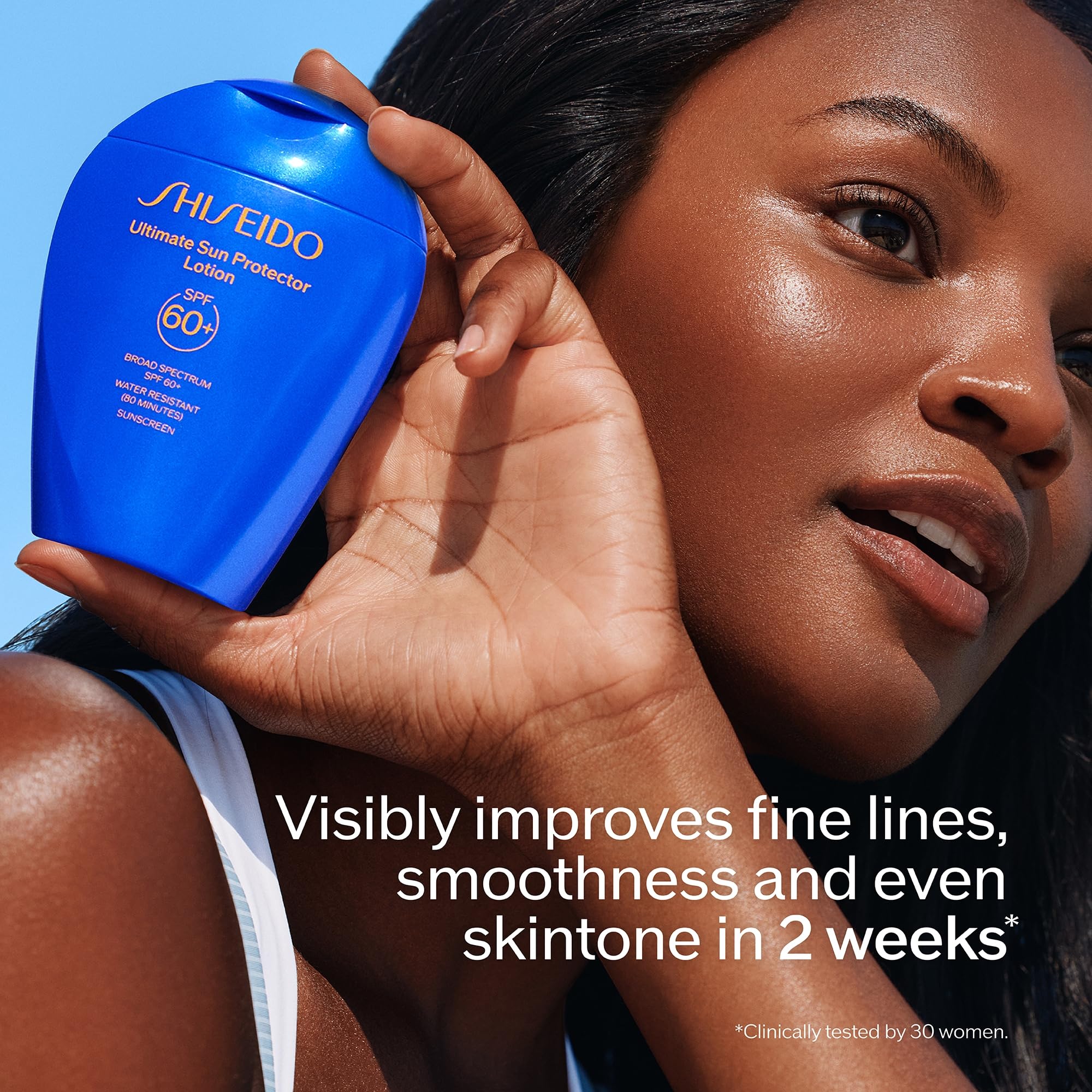 Shiseido Ultimate Sun Protector SPF60 label, indicating broad‑spectrum protection.