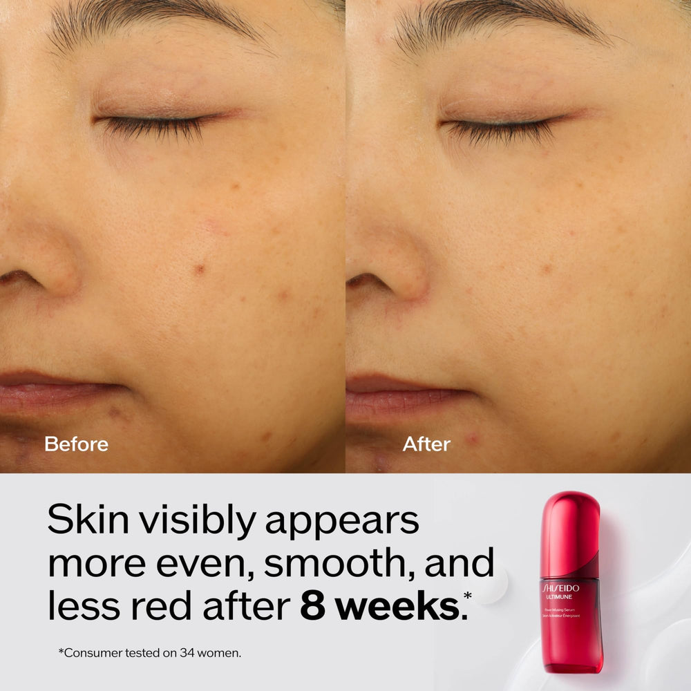 Shiseido Ultimune serum applying on face for easy morning routine