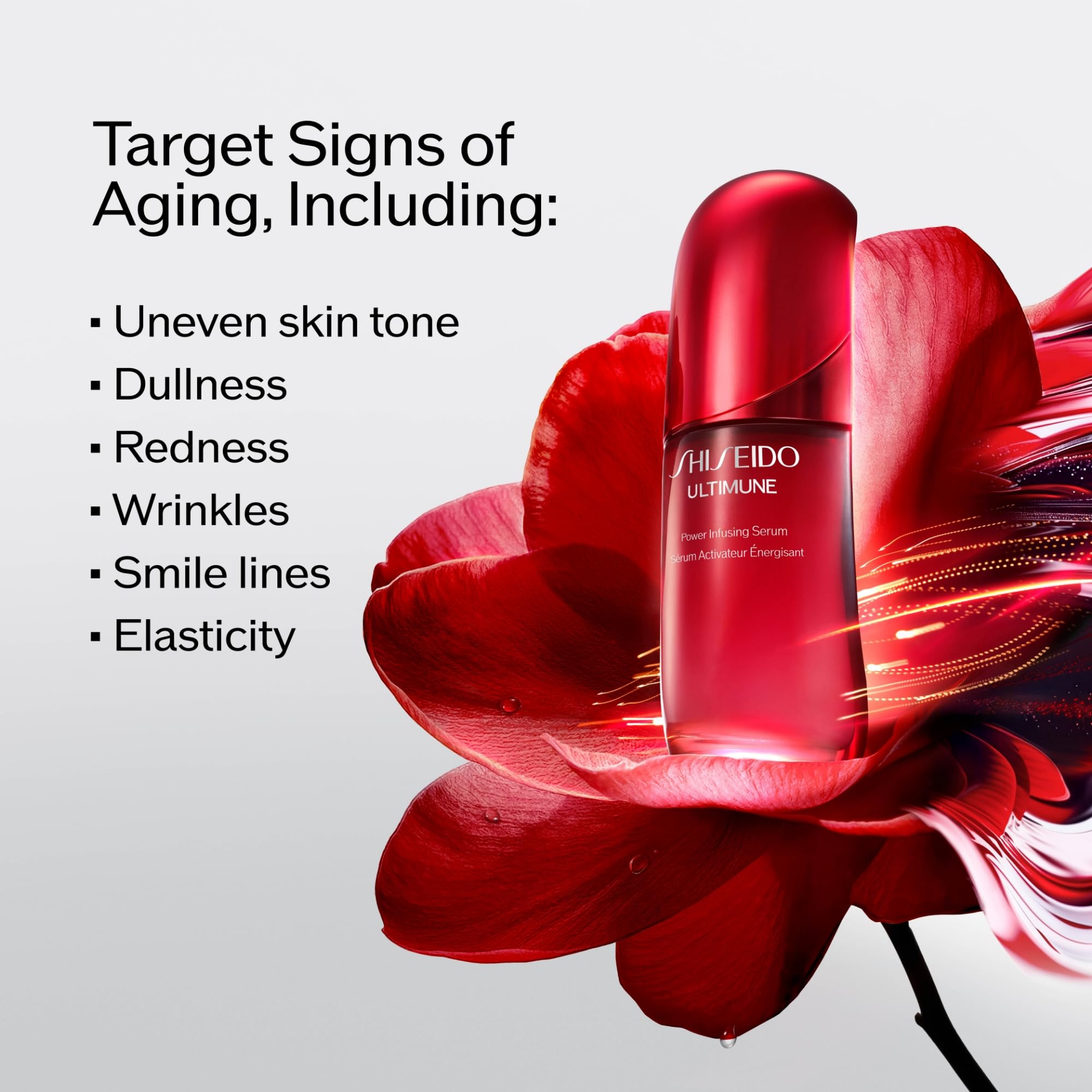 Shiseido Ultimune serum texture swirl emphasizes silky finish and glow potential