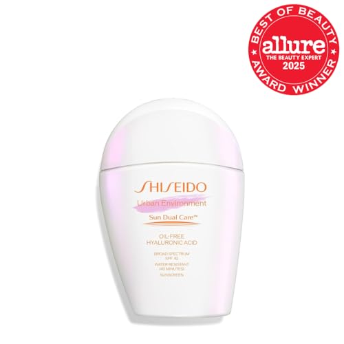 Shiseido Urban Environment SPF 42 bottle back label highlights SPF and ingredient claims.