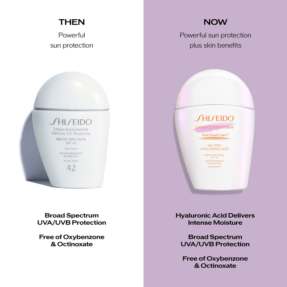 Shiseido Urban Environment SPF 42 hyaluronic acid and spirulina ingredient snapshot.