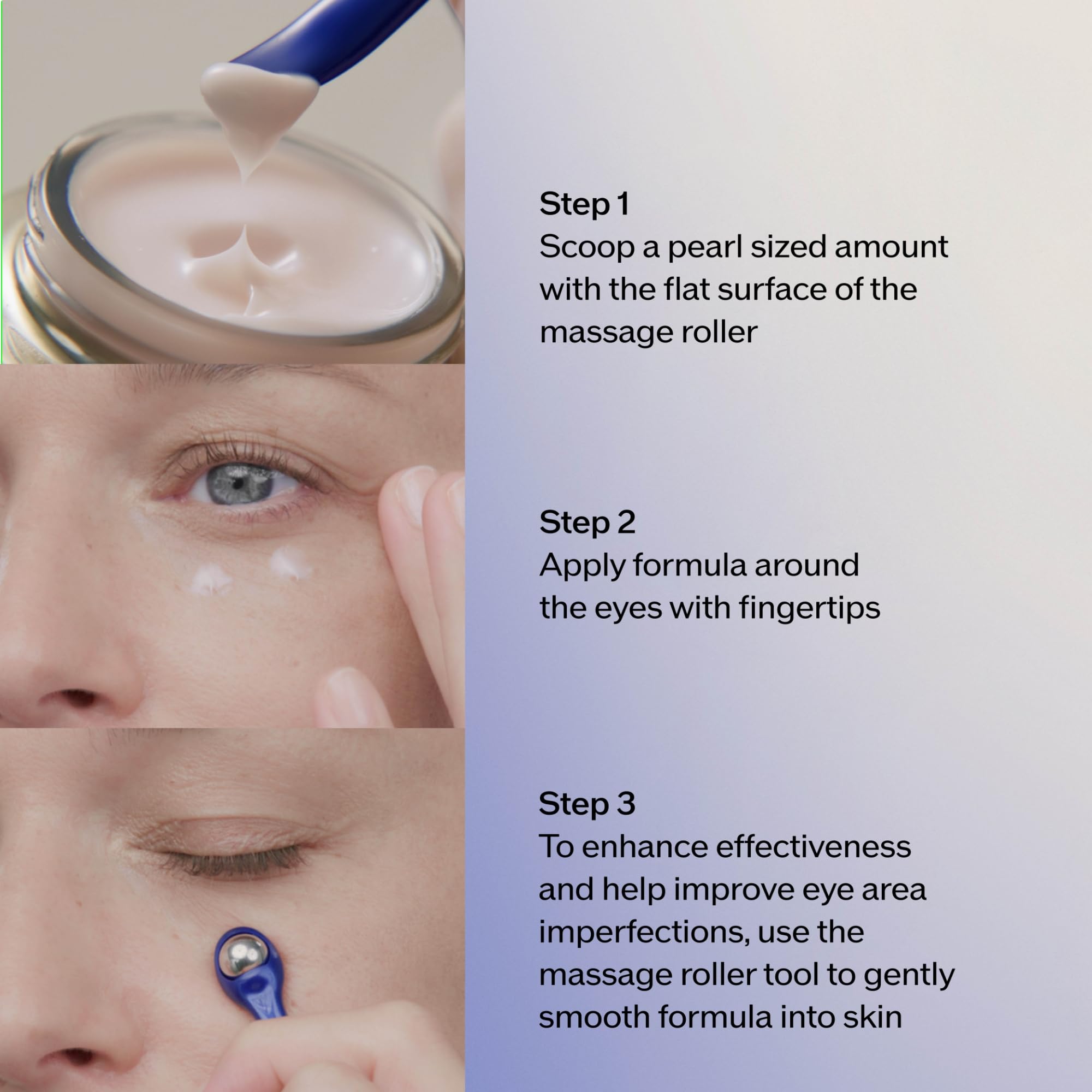 Shiseido Vital Perfection eye cream dispense shot with pearl-sized amount