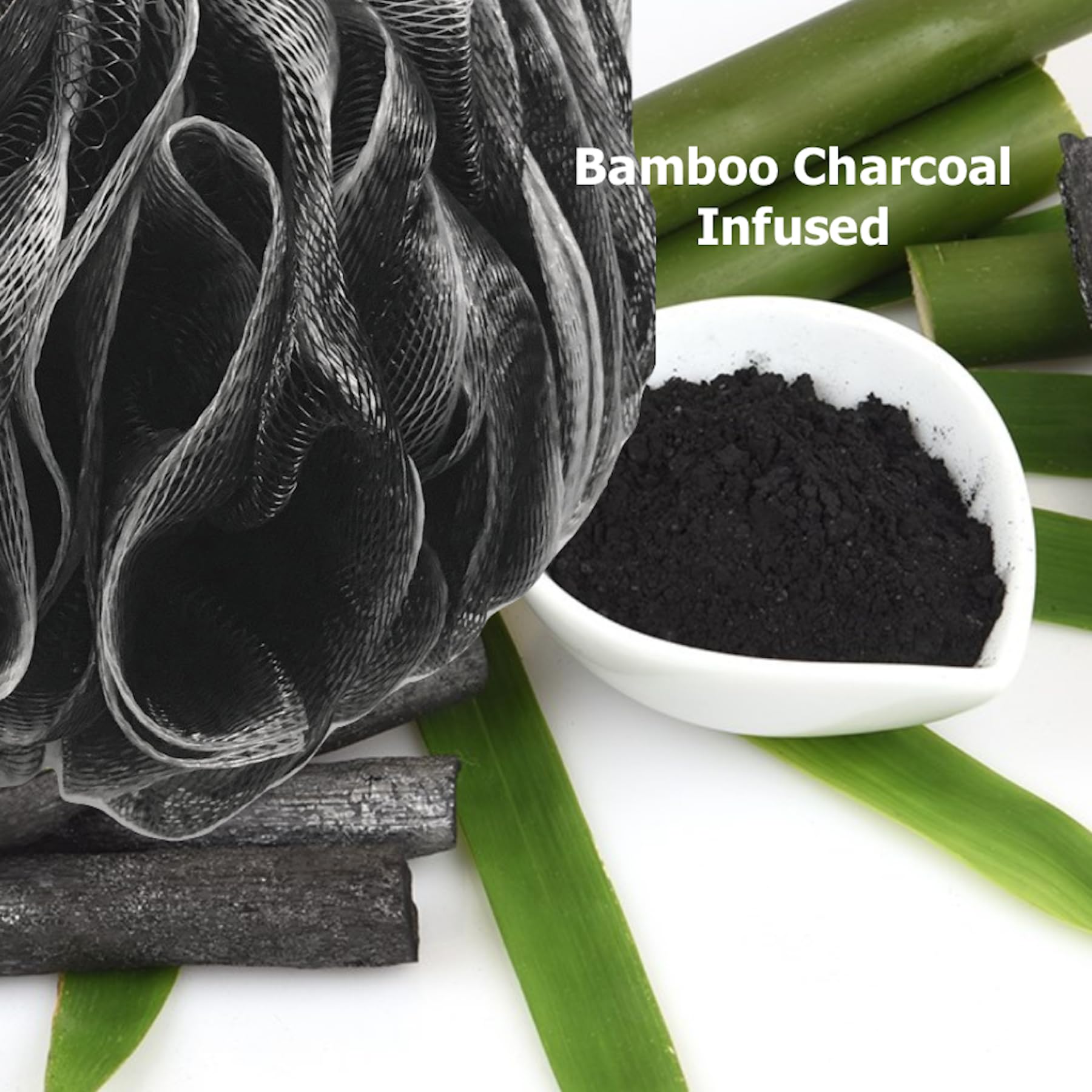 Shower Bouquet activated charcoal loofah for natural cleansing and smoothing