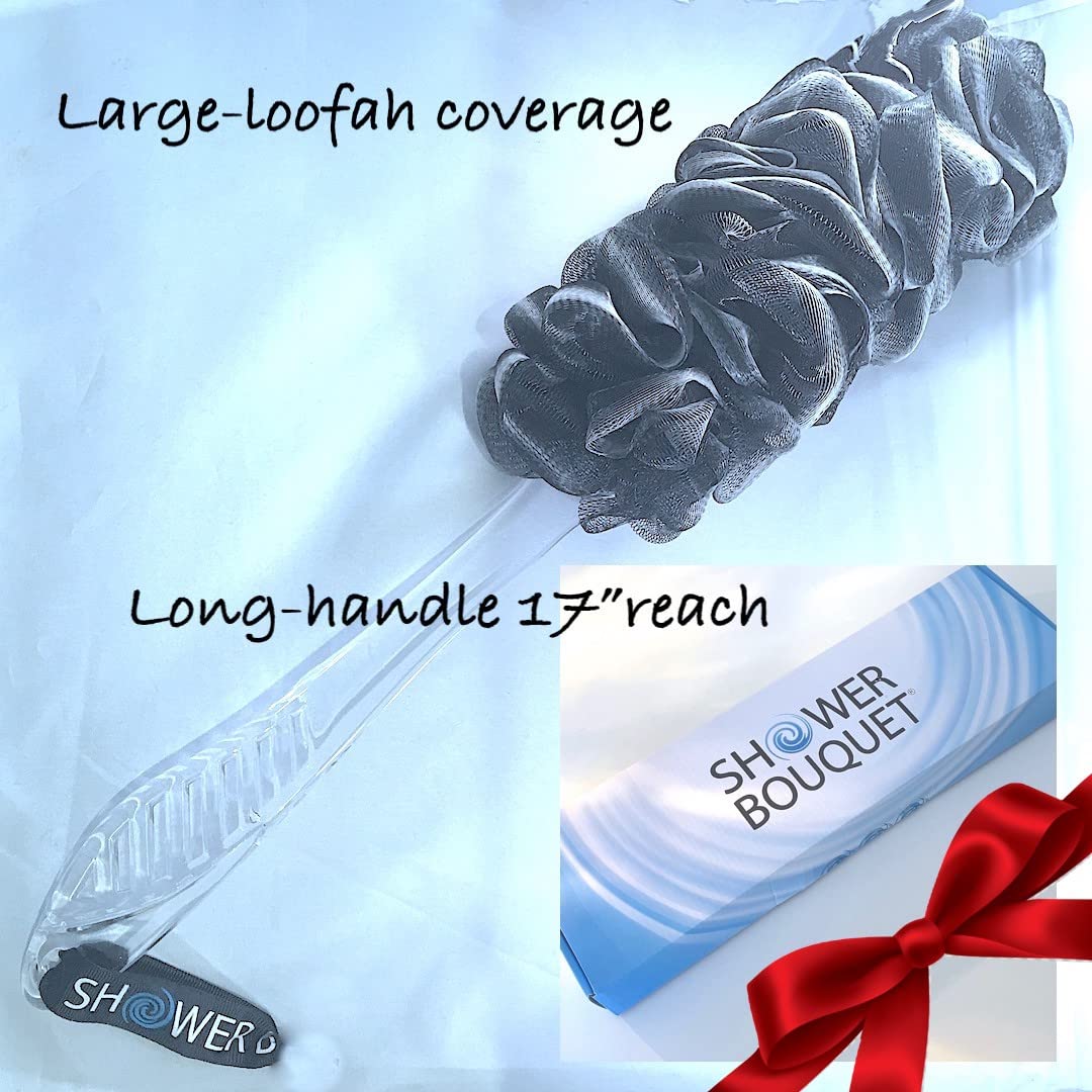 Shower Bouquet bath sponge brush combo supports versatile, easy bath routines.