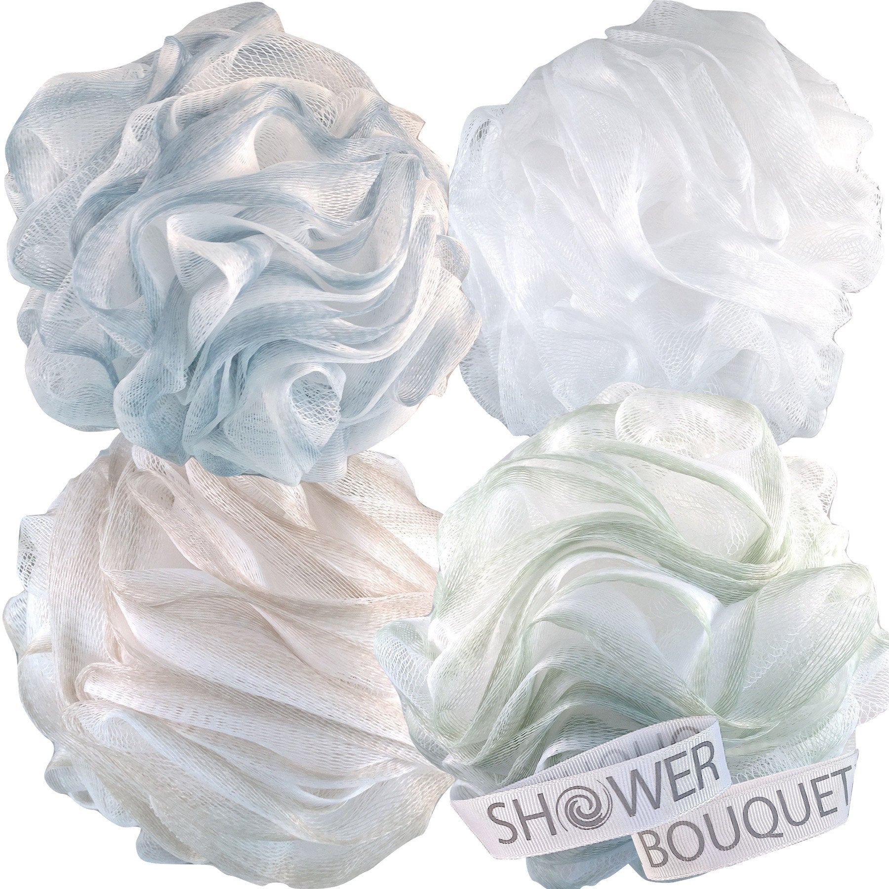 Shower Bouquet body scrubber with soft mesh texture for gentle cleansing