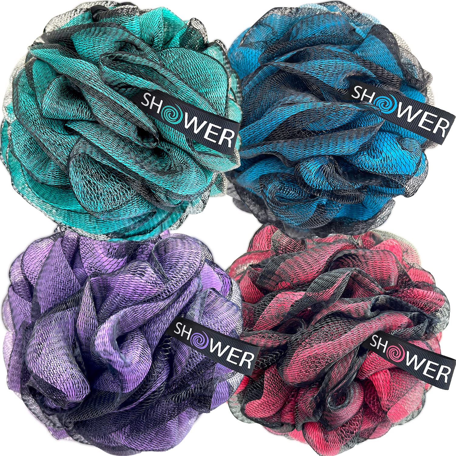 Shower Bouquet color-coded luffa puffs for face and body routines