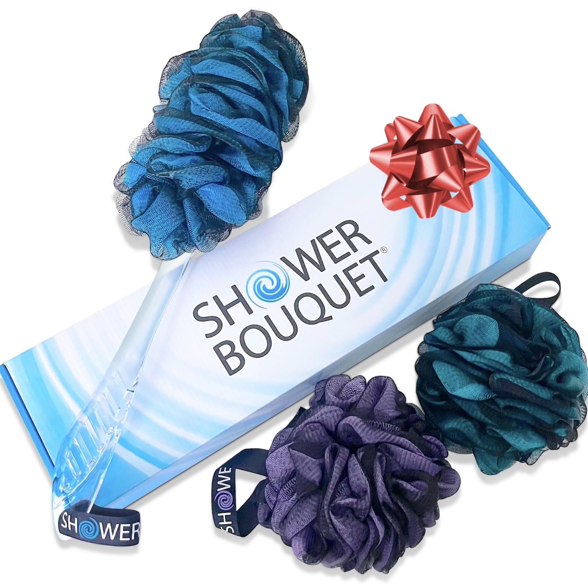 Shower Bouquet loofah-charcoal back-scrubber offers purifying exfoliation for a refreshed shower routine.