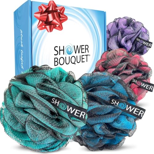 Shower Bouquet loofah charcoal bath sponge xl 4-pack exfoliate gently