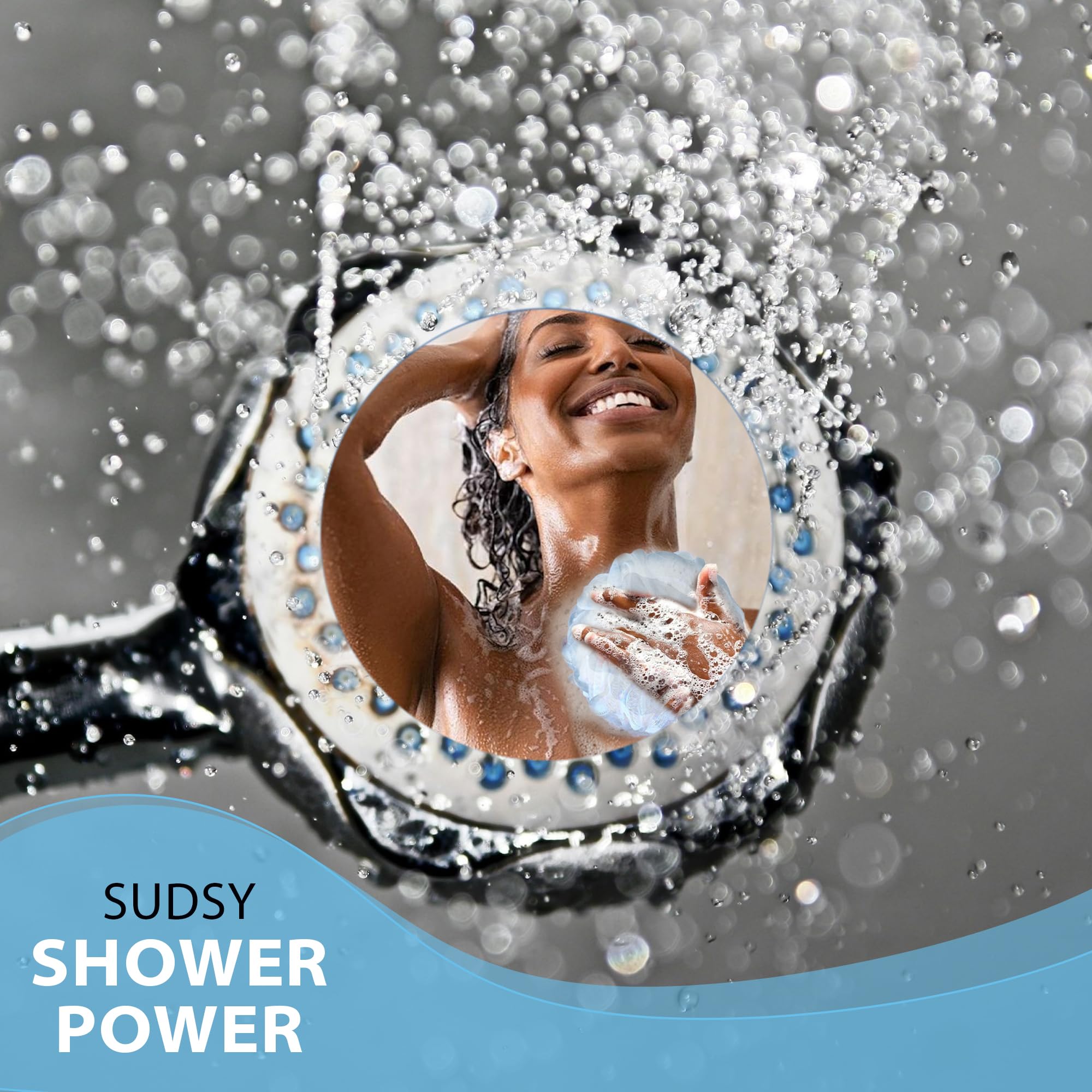 Shower Bouquet loofah in action exfoliating skin with rich lather