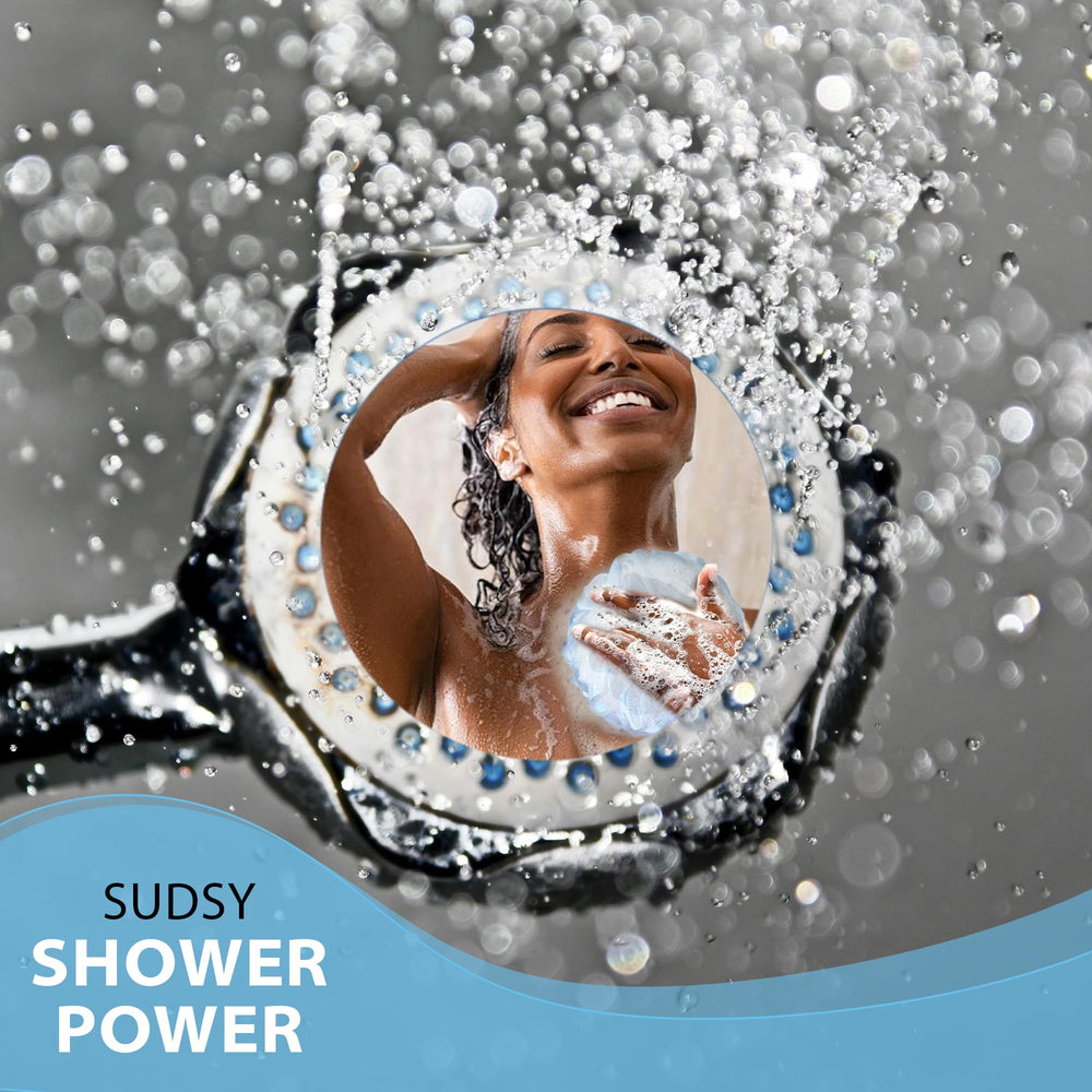 Shower Bouquet loofah in action exfoliating skin with rich lather