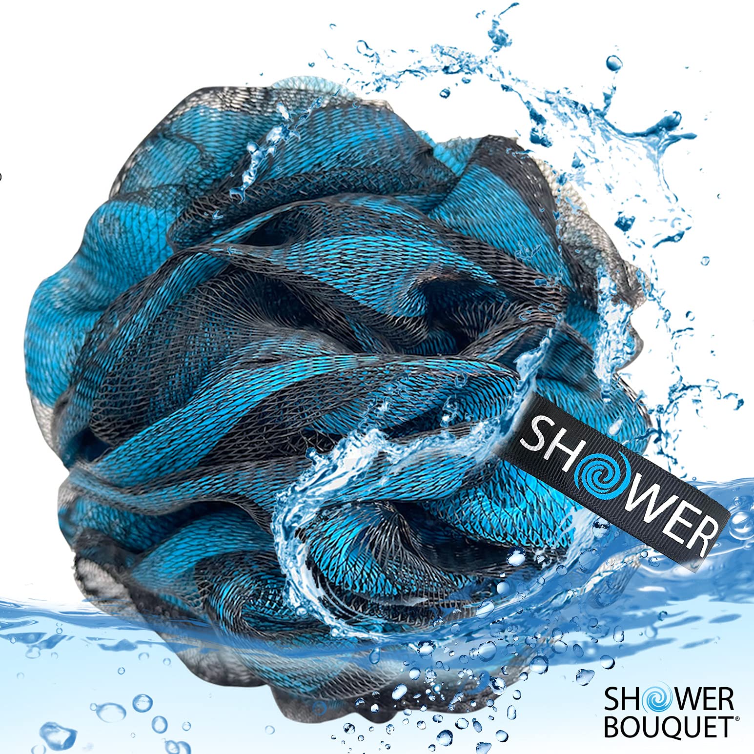 Shower Bouquet ribbon-handle loofah for easy drying after shower