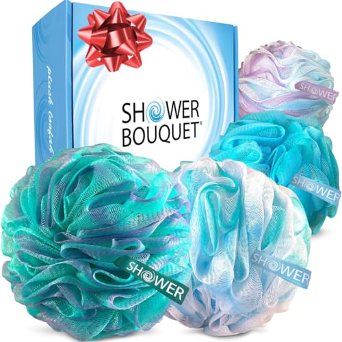 Shower Bouquet XL loofah green-lavender mix for gentle exfoliation