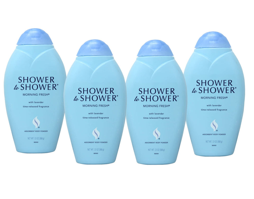 Shower To Shower Morning Fresh Lavender bottle pour for lasting fragrance and dryness.