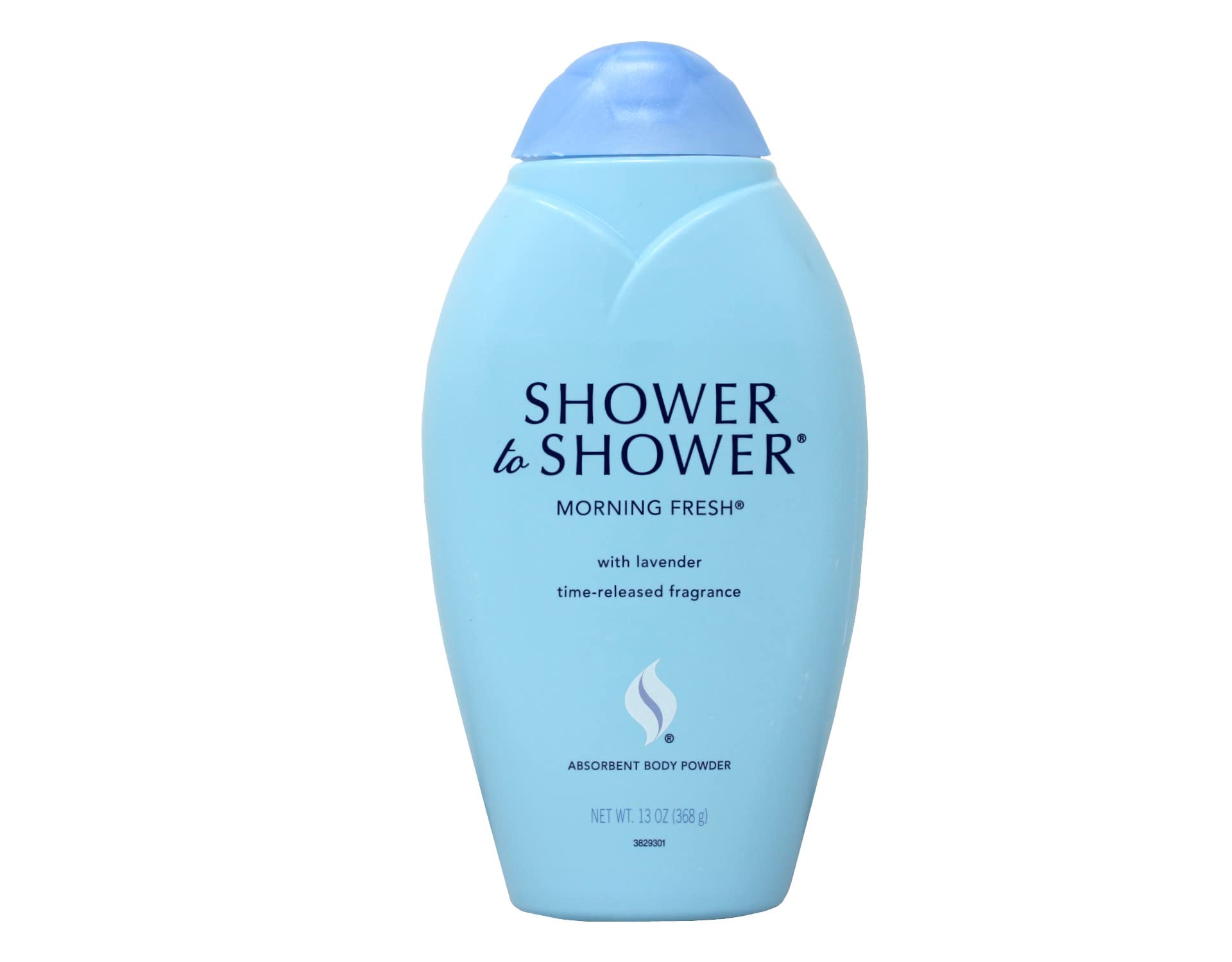 Shower To Shower Morning Fresh Lavender bottle pour captures aroma release during routine.
