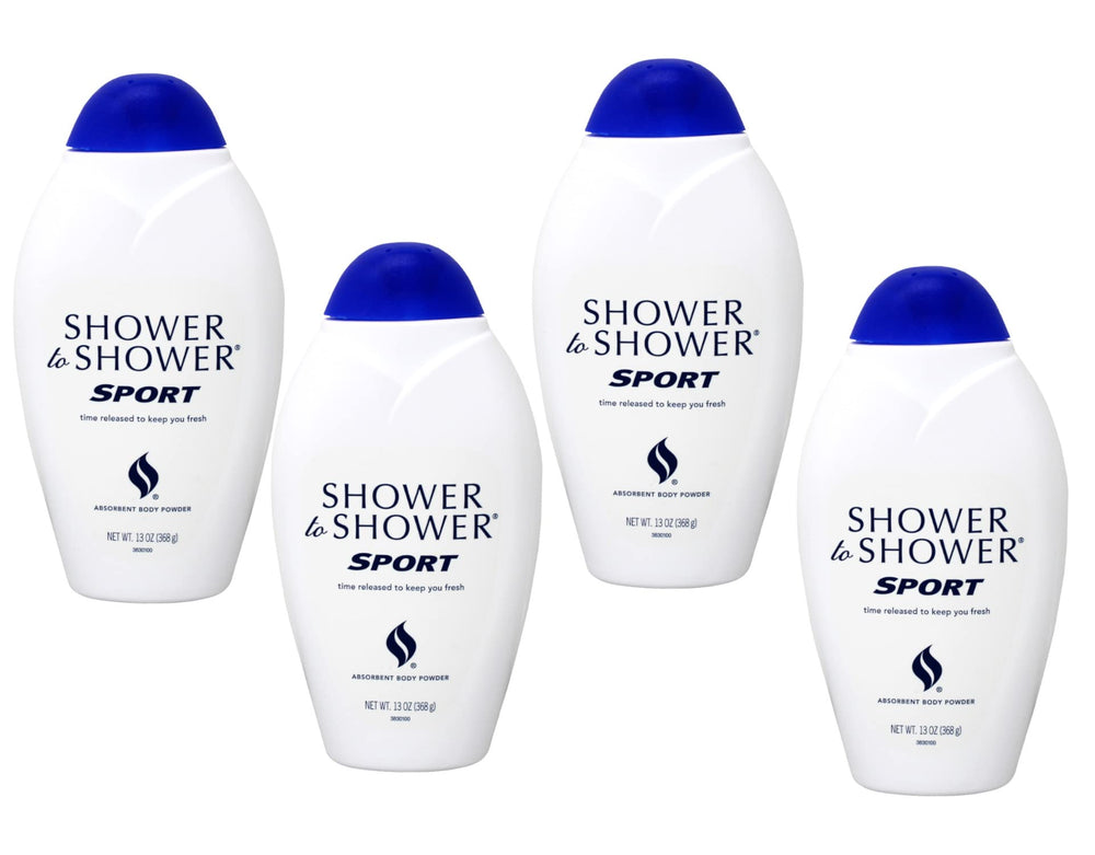 Shower To Shower sport powder bottle demonstrates absorbent formula for lasting dryness.