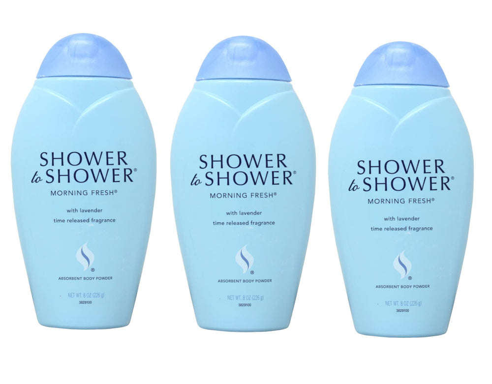 Shower To Shower Morning Fresh bottle on a bathroom counter offering long-lasting freshness
