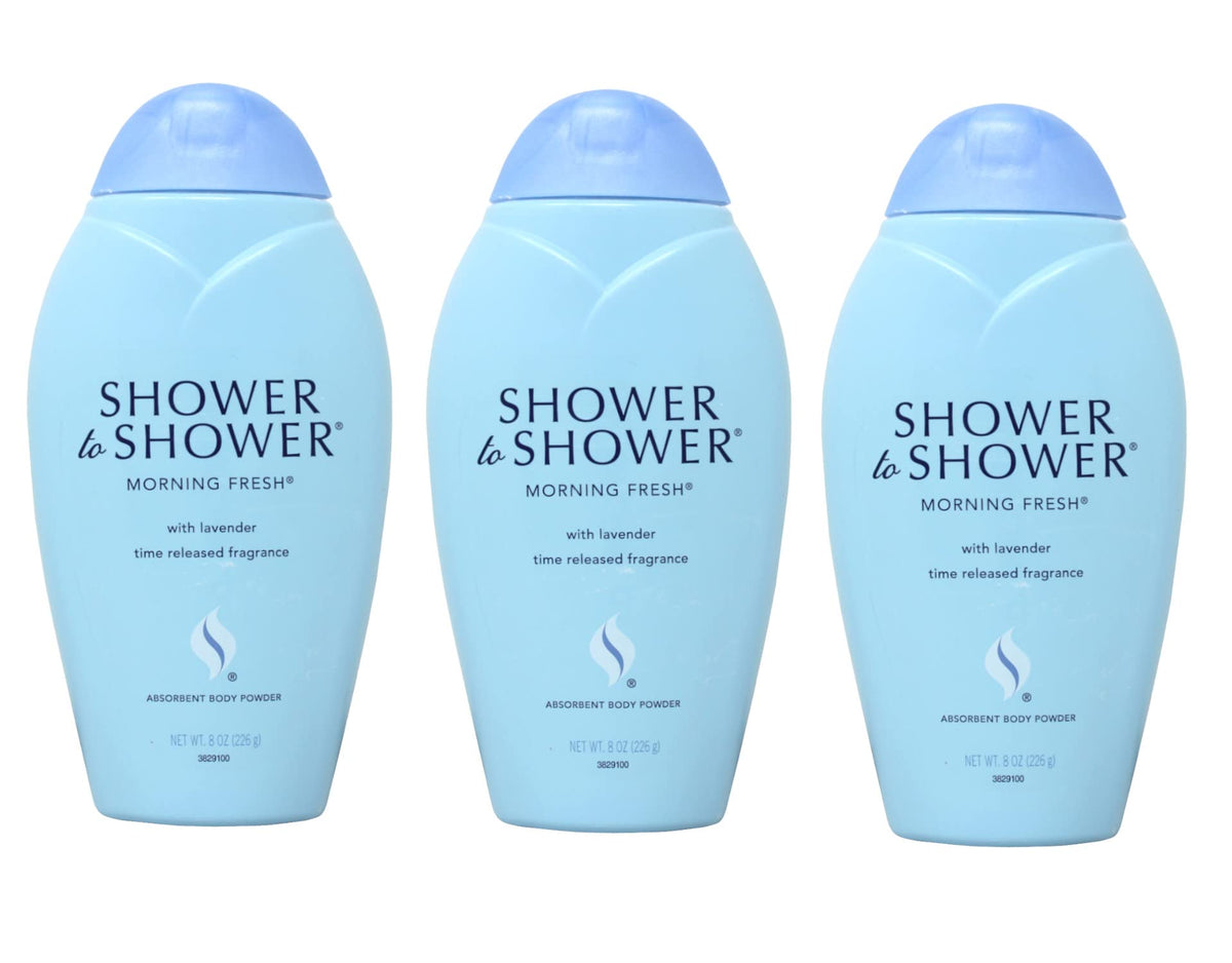 Shower To Shower Morning Fresh bottle on a bathroom counter offering long-lasting freshness