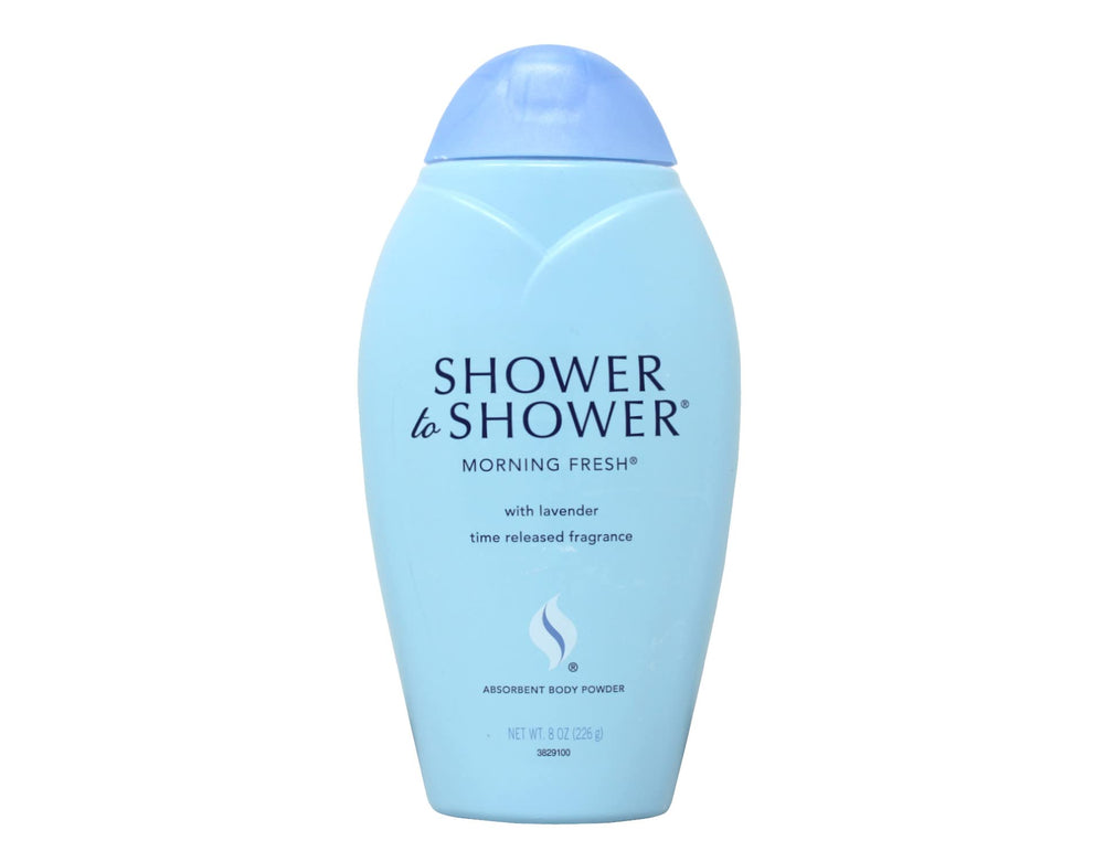 Shower To Shower Morning Fresh powder being dispensed for a dry, comfortable feel after washing