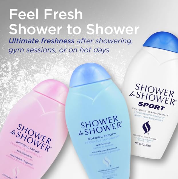 Shower To Shower Original Fresh fragrance-rose-chamomile-sandalwood note evokes spa-like ritual.