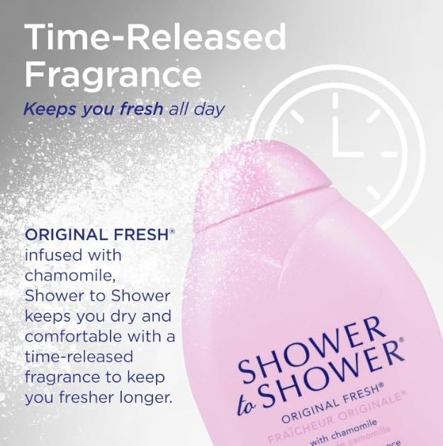 Shower To Shower texture close-up shows silky powder.