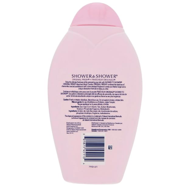 Shower To Shower time-release fragrance graphic for all-day freshness.
