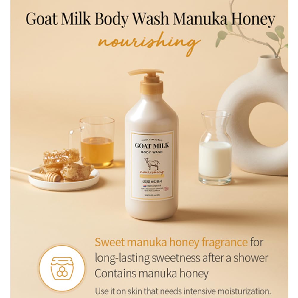 SHOWERMATE Goat Milk Body Wash shows creamy lather for rich cleansing action.