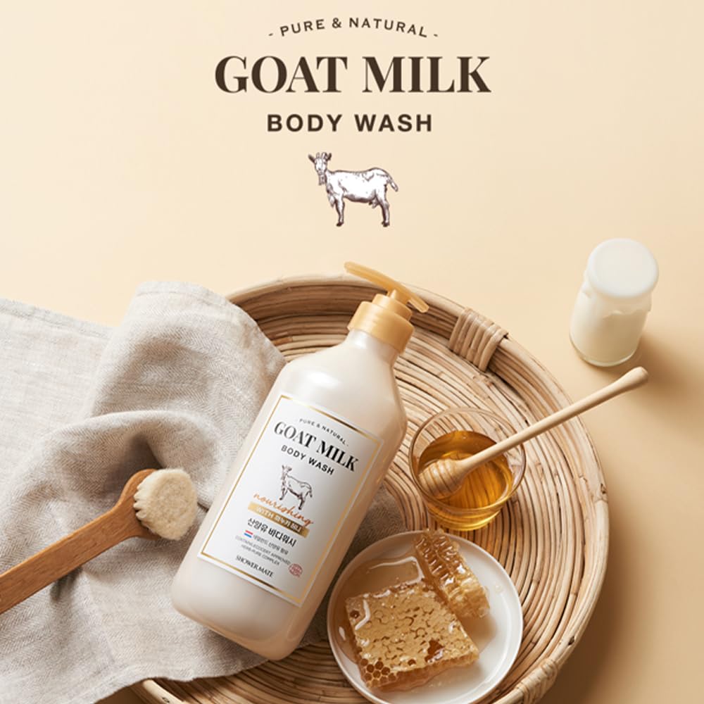 SHOWERMATE Goat Milk Body Wash Manuka Honey bottle highlights nourishing fragrance.