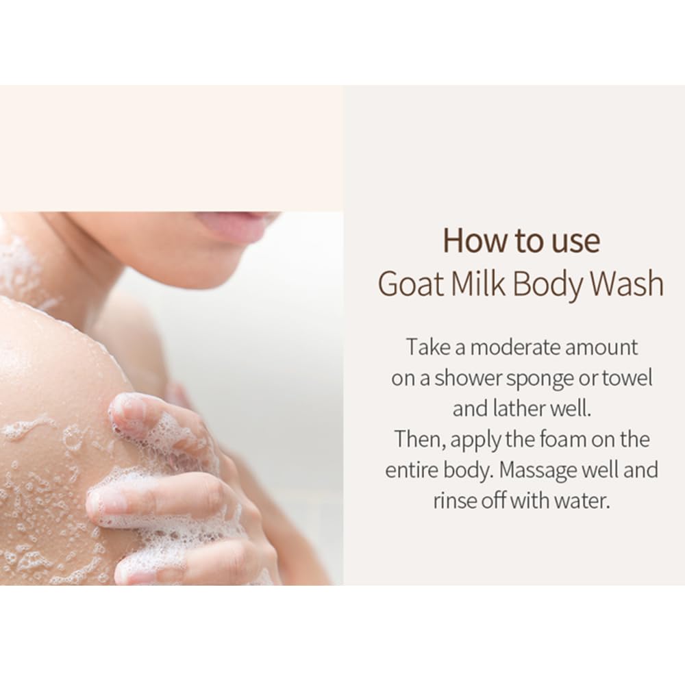SHOWERMATE Goat Milk Body Wash poured shows smooth, gentle cleansing texture