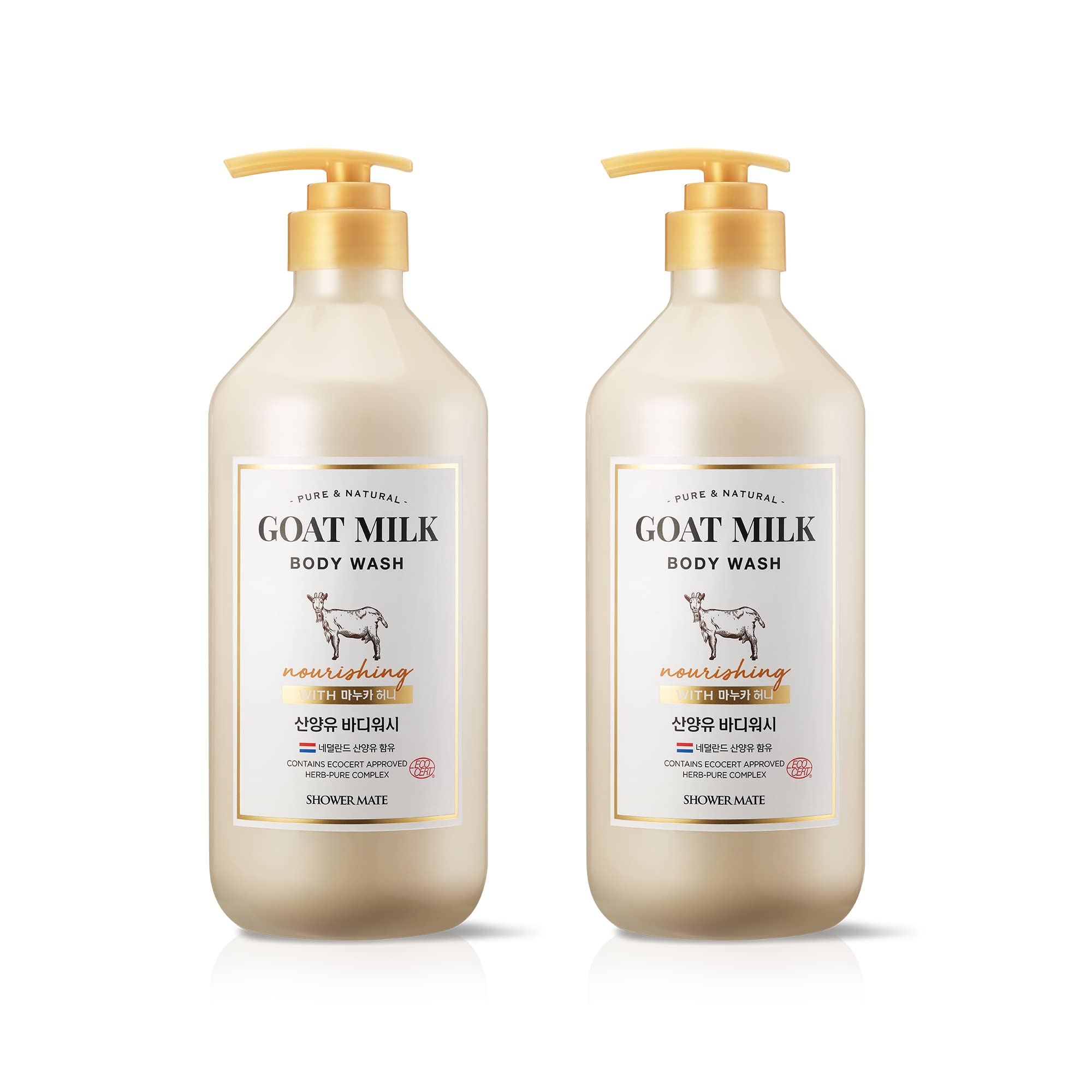 SHOWERMATE Goat Milk Body Wash bottle shows Manuka Honey for deep hydration