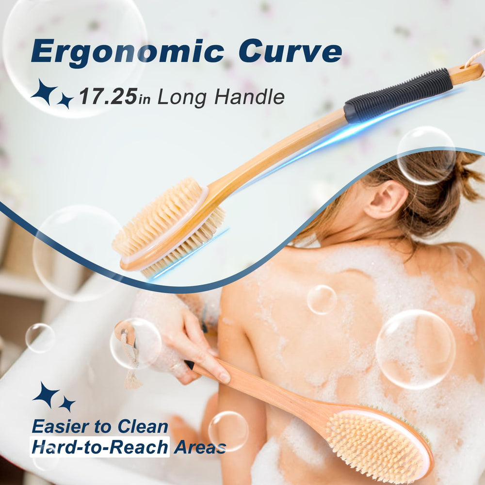 ShowEzily curved-handle ergonomic grip makes back cleaning comfortable and secure during showers.