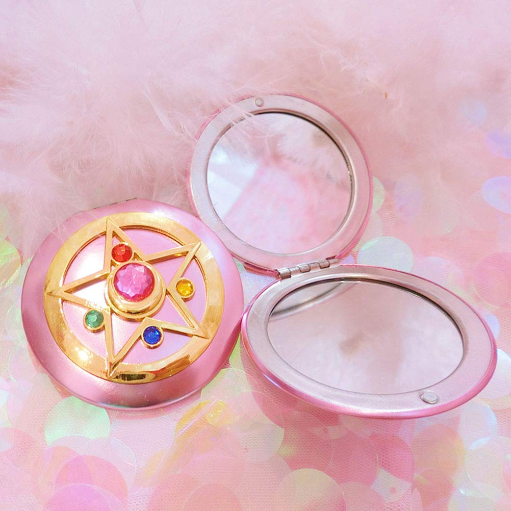 SHOWLOUE makeup compact mirror palm-size for easy on-the-go touch-ups.