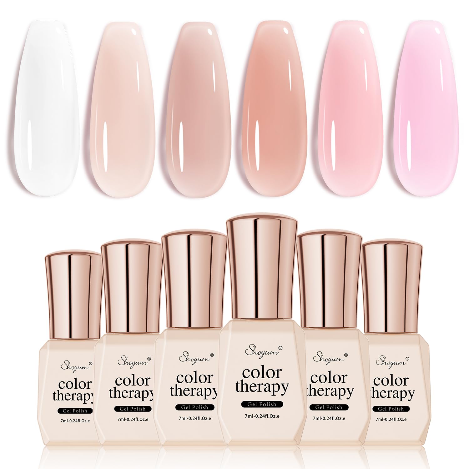 SHOYUM hand with nude pink nails showcasing neutral tones.