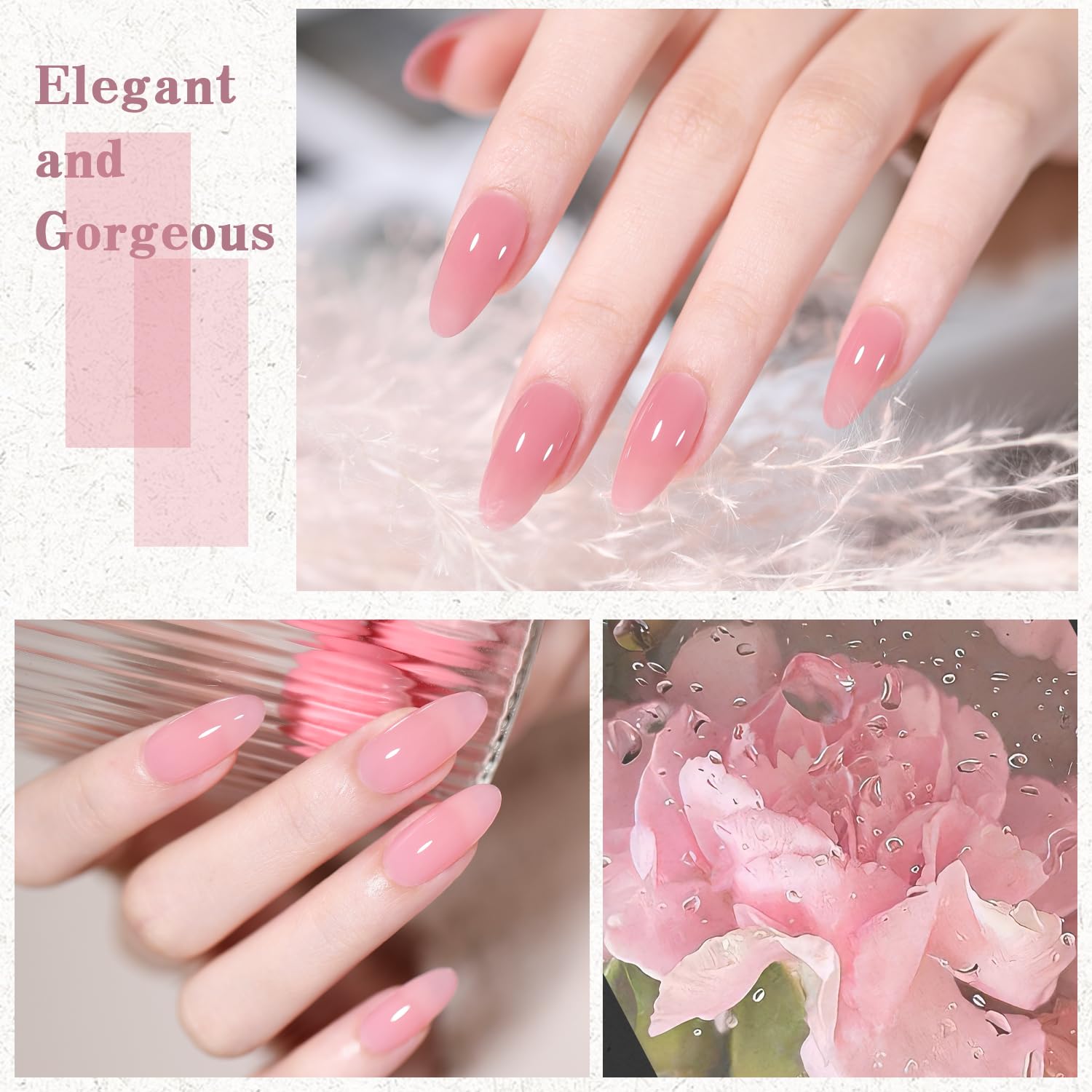 SHOYUM Jelly Nude swatches on nails showing buildable coverage