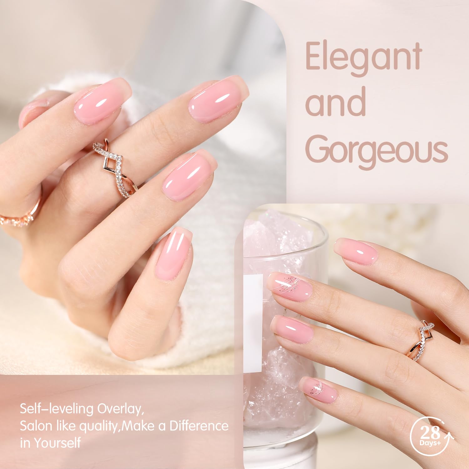 SHOYUM nude pink French nails with jelly swirl for subtle elegance.