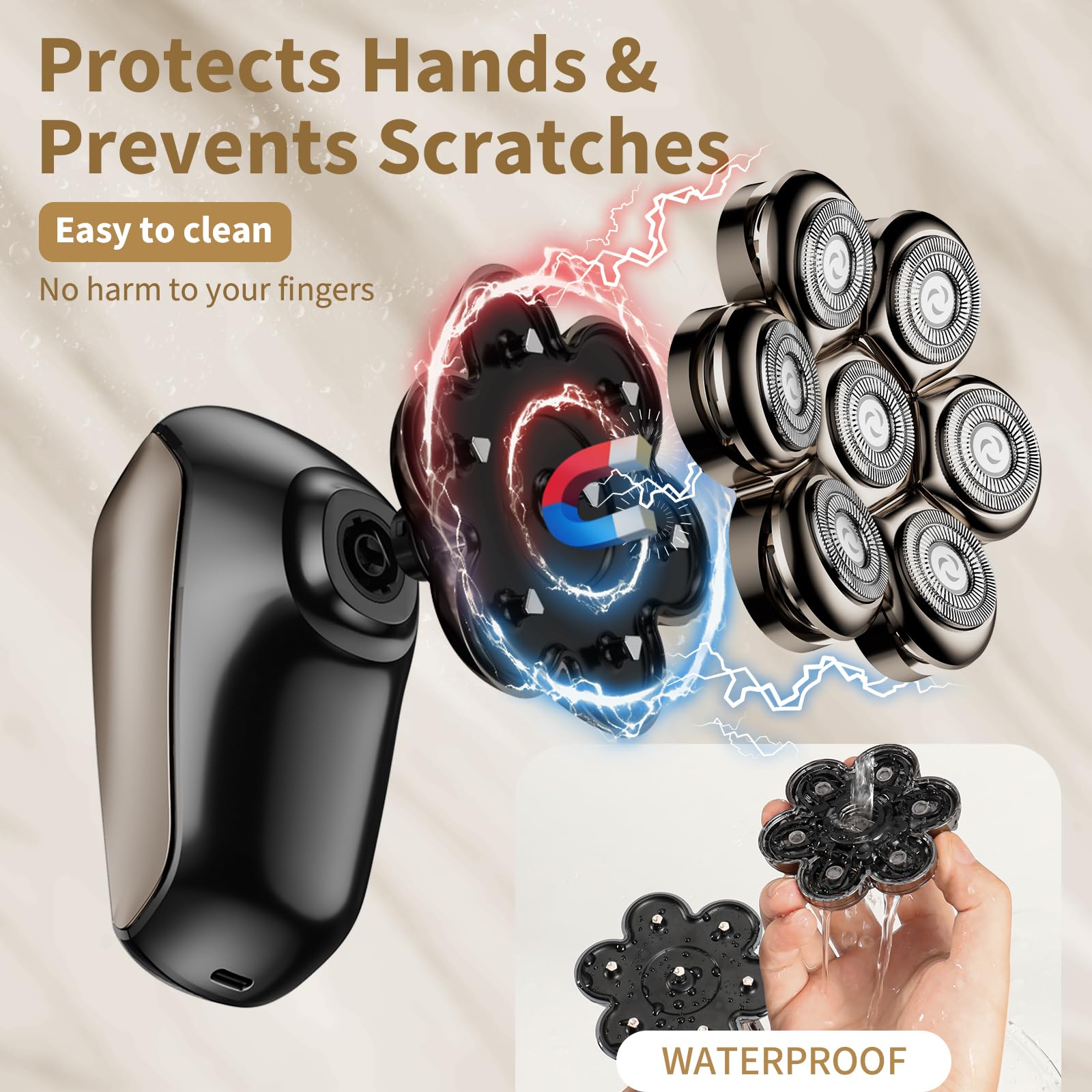 SHPAVVER 7D floating rotary heads adapt to contours for smooth, close shaves.