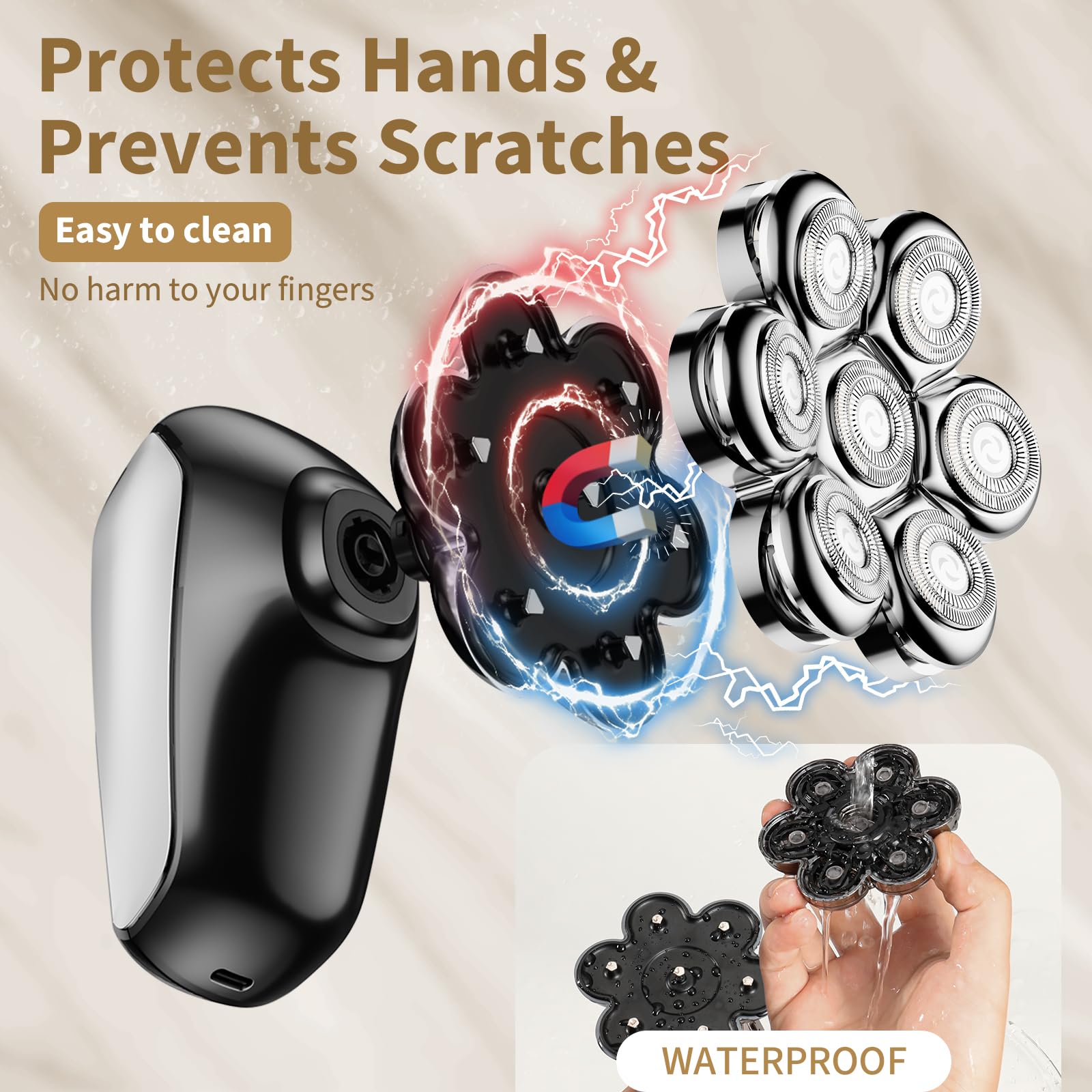SHPAVVER 7D floating rotary head provides smooth, close shaving on curves