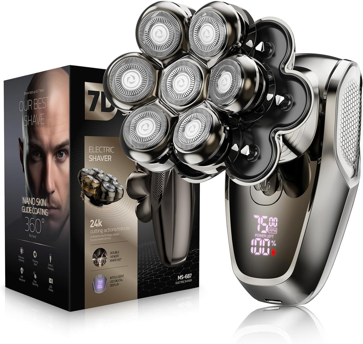 SHPAVVER 7D head shaver showing magnetic head removal for easy cleaning