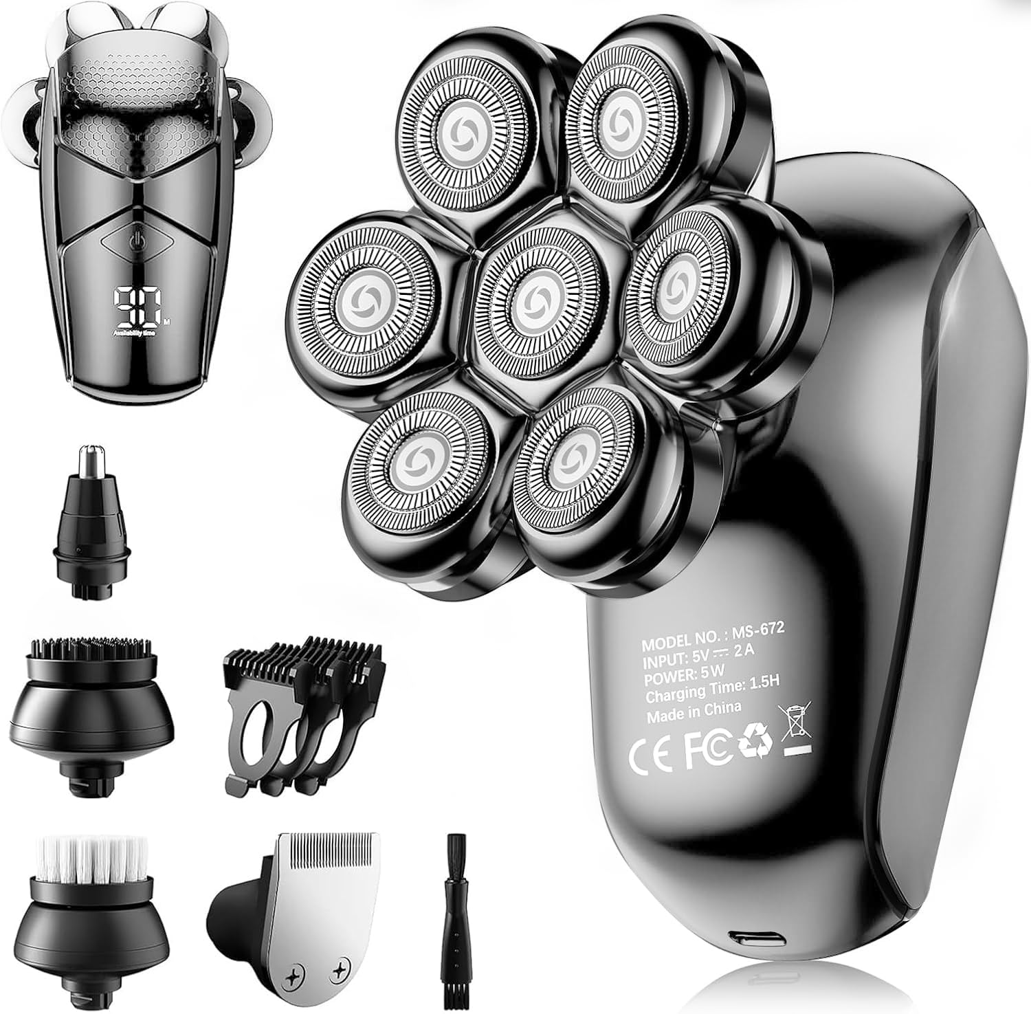 SHPAVVER head shaver 7D rotary head delivers a precise bald shave on sensitive scalp.