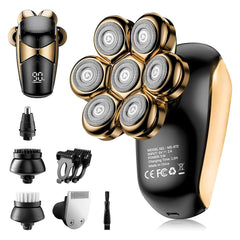 SHPAVVER head shaver front view in gold-black for a fast, close shave.