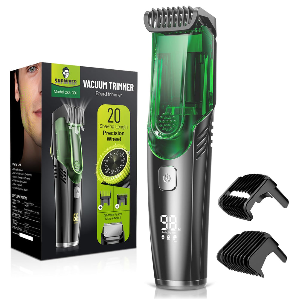 SHPAVVER Vacuum Beard Trimmer with internal compartment for mess-free grooming.