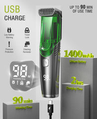 SHPAVVER Vacuum Beard Trimmer showing two combs and length knob for versatile styling.