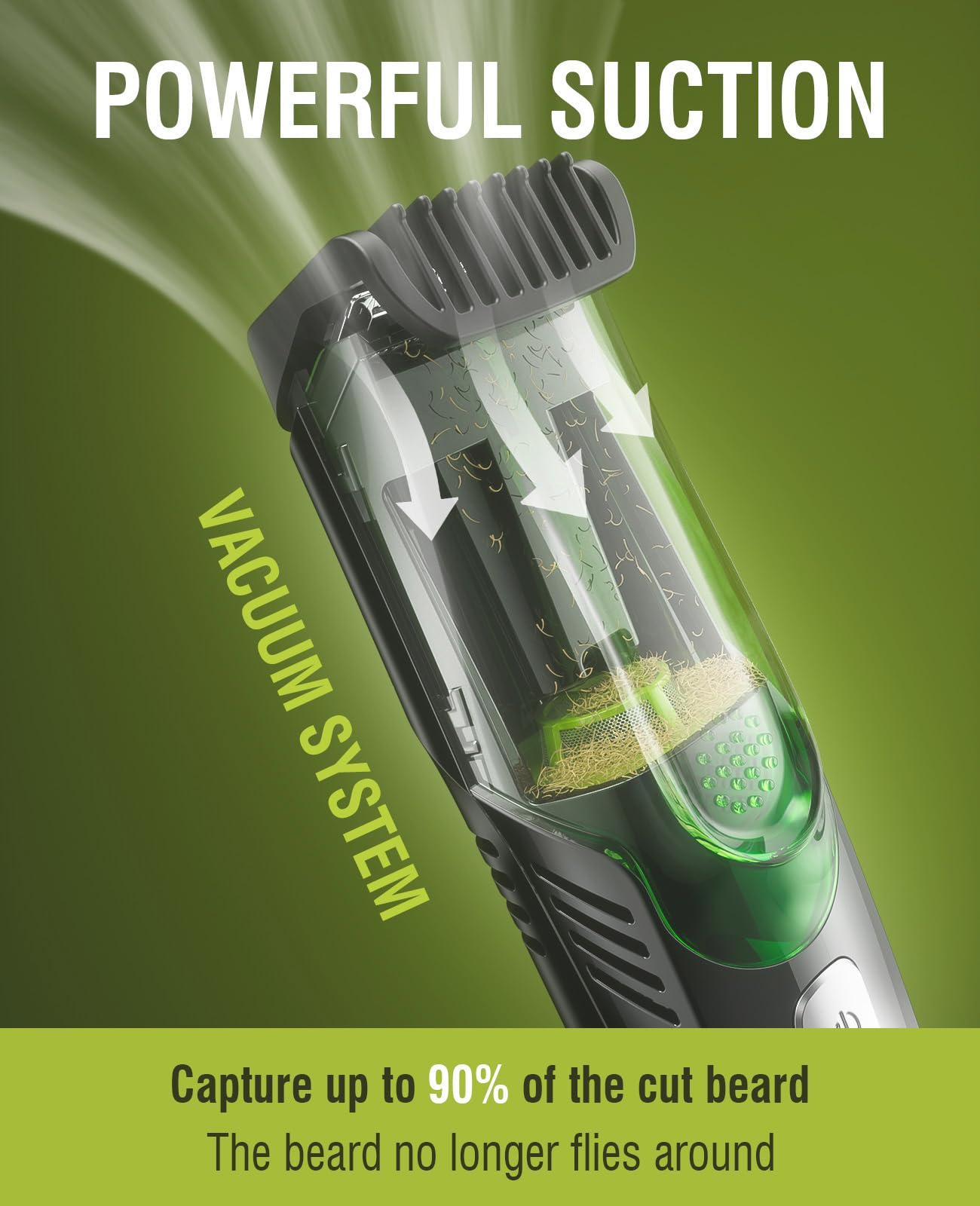 SHPAVVER Vacuum Beard Trimmer featuring ultra-sharp blades for precise trimming.