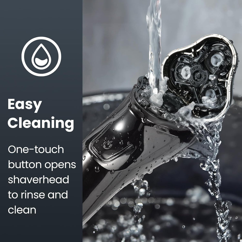 SHPAVVER wet/dry use scene emphasizes flexibility with foam or dry shave.