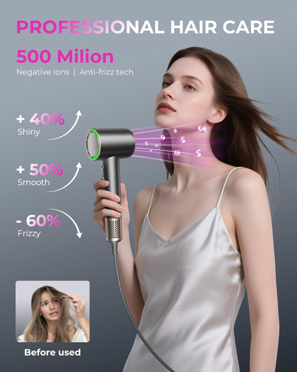 SHRATE low-noise design at 51db makes morning styling discreet