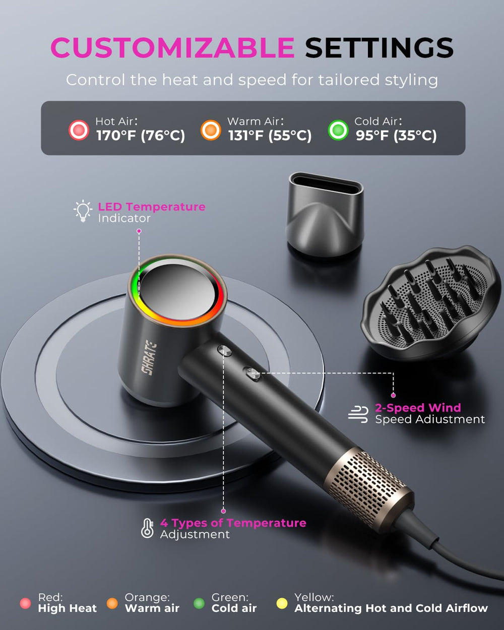 SHRATE magnetic diffuser attachment enhances styling with even diffusion