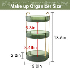 Shuang Qing rotating makeup organizer 3-tier side view highlights spacious storage for brushes and bottles.