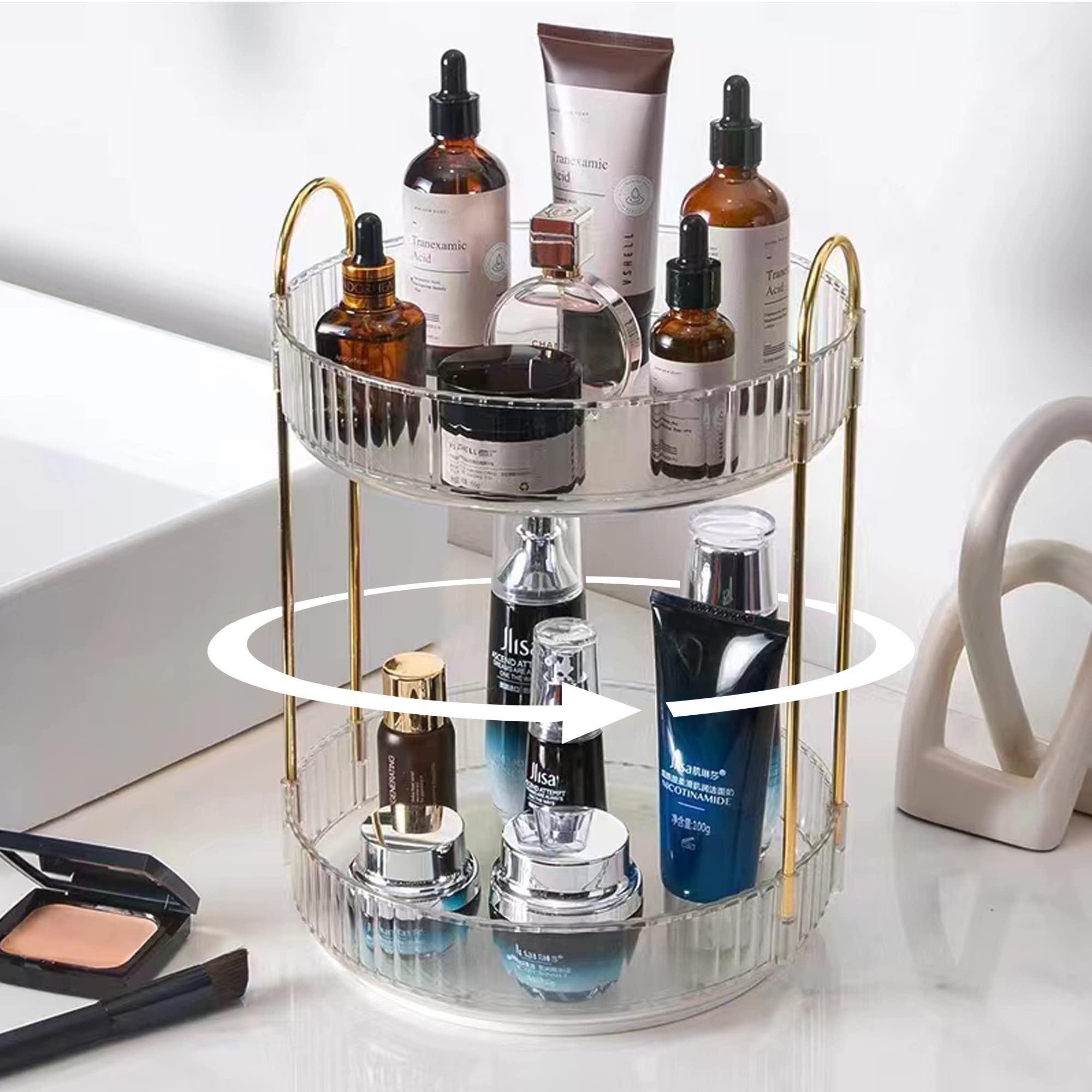 Shuang Qing rotating makeup organizer base with 360-degree access for quick finds